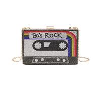 Renabro Damen Retro Radio-förmige Umhängetasche mit Strass, Metall und Vintage-Design - Abend-Clutch
