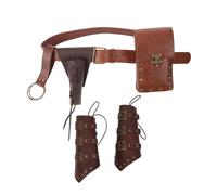 Renaissance Accessoires Satz aus PU und Metall für Damen und Herren | Braun, für Aufführungen und Reenactments, mit Gürtel, Tasche und Armschienen im Vintage Stil