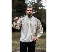 Renaissance Schnürhemd mit Stehkragen Baumwolle / Leinen XXXL