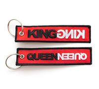RENEGADE King & Queen - 2 Partner Schlüsselanhänger aus Stoff mit Schlüsselring bestickt & kratzfest (130 x 30 mm, rot, schwarz, weiß). Ideal als Geschenk für Frauen Männer Geburtstag Jahrestag