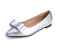 Renessmi Komfort Flach Schuhe Pointed Toe Ohne Verschluss Lack Damen Schuhe Ballet Sweet Bogen Leisure Dolly Footwear Silber Gr 47 EU-49 Cn