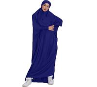 Renholin Frauen Muslimisches Kleid Ein Stück Gebetskleid für Frauen Abaya Islamischer Naher Osten Dubai Türkei Maxi Abaya Kaftan mit Hijab Kleid Volle Abdeckung Kleid (Dark Blau, One Size)
