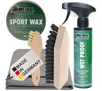RENNER XXL Meindl Schuhpflege Set für Wanderschuhe & Bergstiefel - Meindl Sportwax 80 g Lederwachs + Wet Proof Imprägnierspray 275 ml + Pflegebürste & Mikrofasertuch