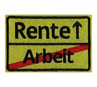 Rentner Geschenk "RENTE-Arbeit" Aufnäher Pensionierung Geschenk für Frauen/Männer Ruhestand Patch Straßenschild Renteneintritt Applikation Jacke/Jeans/Karte | 90x60mm