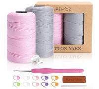Renyiz Baumwolle Zum Häkeln Makramee Garn 2.5mm 2x250g Baumwollgarn Mit 3mm Häkeln Häkelgarn für Taschen und Handwerksprojekte Geeignet für Anfänger Cotton Yarn