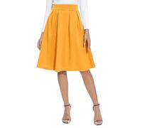 REORIA Damen Rock Faltenrock Klassischer Einfarbiger Plisseerock Knielanges Skirt Röcke Strickrock Tennisrock Gelb S