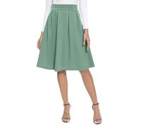REORIA Damen Rock Faltenrock Klassischer Einfarbiger Plisseerock Knielanges Skirt Röcke Strickrock Tennisrock Grau Grün XL