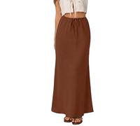 REORIA Damen Rock Maxi Hohe Taille A-Linien Hosenrock Damen Langer Trachtenrock Elegant Midiröcke mit Elastischem Bund Kaffee S