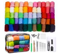 Reovin 55 Farben Nadelfilz Set, Filz Starterset Filzwolle Nadelfilzen Set | Trockenfilzen Starterset Nadelfilz Set mit Schaumstoffmatte und Aufbewahrungstasche Filzwolle Nadelfilz Werkzeu für Handwerk