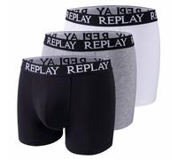 Replay Boxershorts Basic Cuff Logo 3er Pack - 95% Baumwolle/5% Elasthan - Schwarz/Grau/Weiß XL