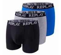 REPLAY Herren Boxershorts I101102BBG - Schwarz/Grau/Blau, 3er Pack mit Logo-Bund GR. S