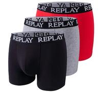 REPLAY Herren Boxershorts, 3er Pack - Unterhosen, Baumwolle, Logo, einfarbig, mehrfarbig, S Schwarz/ Grau/ Rot