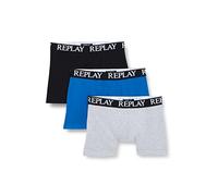 Replay Herren Boxershorts, 3er Pack - Unterhosen, Baumwolle, Logo, einfarbig, mehrfarbig, XL Schwarz/ Grau/ Blau