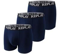 REPLAY Herren Boxershorts, 3er Pack - Unterhosen, Baumwolle, Logo, einfarbig, blau, M Dunkelblau