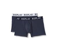 REPLAY Herren Boxer Shorts, 2er Pack - Trunks, Cotton Stretch, mehrfarbig, L Dunkelblau/ Weiß