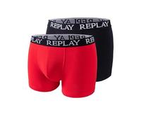 Replay Herren Boxershorts I101143RB - 2er Pack Rot/Schwarz mit Logo-Bund Größe XL