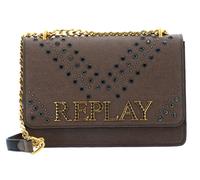REPLAY Canvas Shoulder Bag with Studs Pale Grey Brown