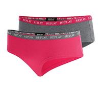 Replay Damen 2er Pack Slips mit Logobund, Dark Grey Mel/Fuxia N287 (Mehrfarbig), S