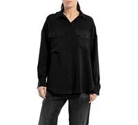 Replay Damen Bluse Langarm aus Leinen, Black 098 (Schwarz), S