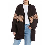 Replay Damen Cardigan Strickjacke, Jacquard Deep Brown/Desert 010 (Mehrfarbig), XL