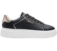 Plateausneaker REPLAY, Damen, Gr. 38, schwarz, goldfarben, Leder, Synthetik, metallic, unifarben mit Farbeinsatz, Schuhe Plateausneaker, Freizeitschuh, Schnürschuh, Halbschuh mit Label (89237939-38) s
