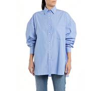 Replay Damen Hemd Langarm Gestreift, Azure/White 010 (Mehrfarbig), S