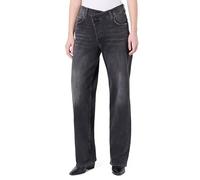 Weite Jeans REPLAY "ZELMAA", Damen, Gr. 27, Länge 32, schwarz delavè, Denim/Jeans, Obermaterial: 99% Baumwolle, 1% Elasthan, weit lang, Jeans, mit asymmetrischem Verschluss (72139554-27) schwarz delav