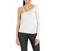 Replay Damen Langarmshirt Asymmetrisches Oberteil, White 001 (Weiß), M