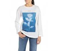 Replay Damen Langarmshirt aus Baumwolle, White 001 (Weiß), L