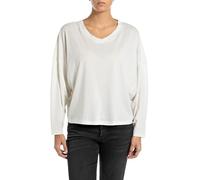 Replay Damen Langarmshirt mit V-Ausschnitt, Weiß (Butter White 412), M