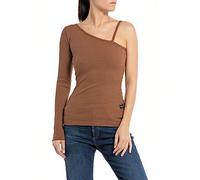 Replay Damen Langarmshirt One-Shoulder-Oberteil, Brandy 524 (Braun), XXS