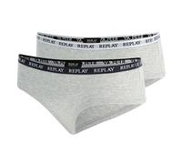 REPLAY Damen Panties, 2er Pack - Slip, Logobund, Baumwollmischung XL Grau