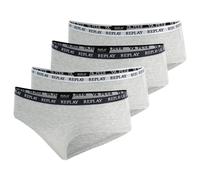 REPLAY Damen Panties, 4er Pack - Slip, Logobund, Baumwollmischung Grau S