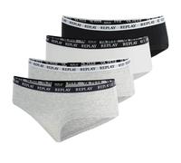 REPLAY Damen Panties, 4er Pack - Slip, Logobund, Baumwollmischung Schwarz/Weiß/Grau XL