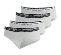REPLAY Damen Panties, 4er Pack - Slip, Logobund, Baumwollmischung XL Grau