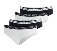 REPLAY Damen Slips, 4er Pack - Slip, Logobund, Baumwollmischung Schwarz/Weiß XL