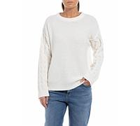 Replay Damen Strickpullover aus Baumwolle, Optical White 001 (Weiß), S