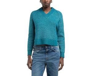 Replay Damen Strickpullover mit V-Ausschnitt, Grün (Peacock 181), XS