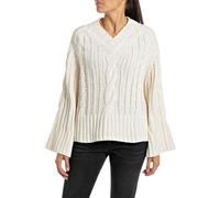 Replay Damen Strickpullover mit V-Ausschnitt, Weiß (Butter White 412), XS
