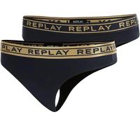 REPLAY Damen String I101306BG - Schwarz/Gold, 2er Pack Cotton-Mix GR. L