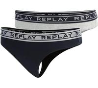 REPLAY Damen String I101306BS - Schwarz/Silber, 2er Pack Cotton-Mix GR. XL