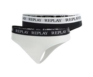 REPLAY Damen Strings, 2er Pack - String, Logobund, Baumwollmischung XL Mehrfarbig