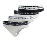 REPLAY Damen Strings, 4er Pack - String, Logobund, Baumwollmischung Schwarz/Weiß/Grau XL