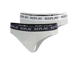 REPLAY Damen Strings, 4er Pack - String, Logobund, Baumwollmischung XL Grau