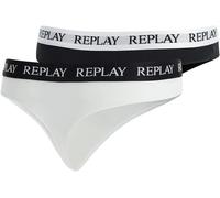 REPLAY Damen Strings I101296BW - Schwarz/Weiß, 2er Pack mit Logo-Bund GR. L