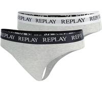 REPLAY Damen Strings I101296GR - Grau/Weiß/Schwarz, 2er Pack mit Logo-Bund GR. L