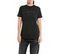 Replay Damen T-Shirt Kurzarm aus Baumwolle mit Print, Black 098 (Schwarz), S