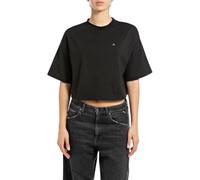 Replay Damen T-Shirt Kurzarm Cropped, Schwarz (Black 098), L