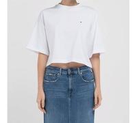 Replay Damen T-Shirt Kurzarm Cropped, Weiß (White 001), L