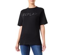 Replay Damen T-Shirt Kurzarm mit Logo, Schwarz (Black 098), XS